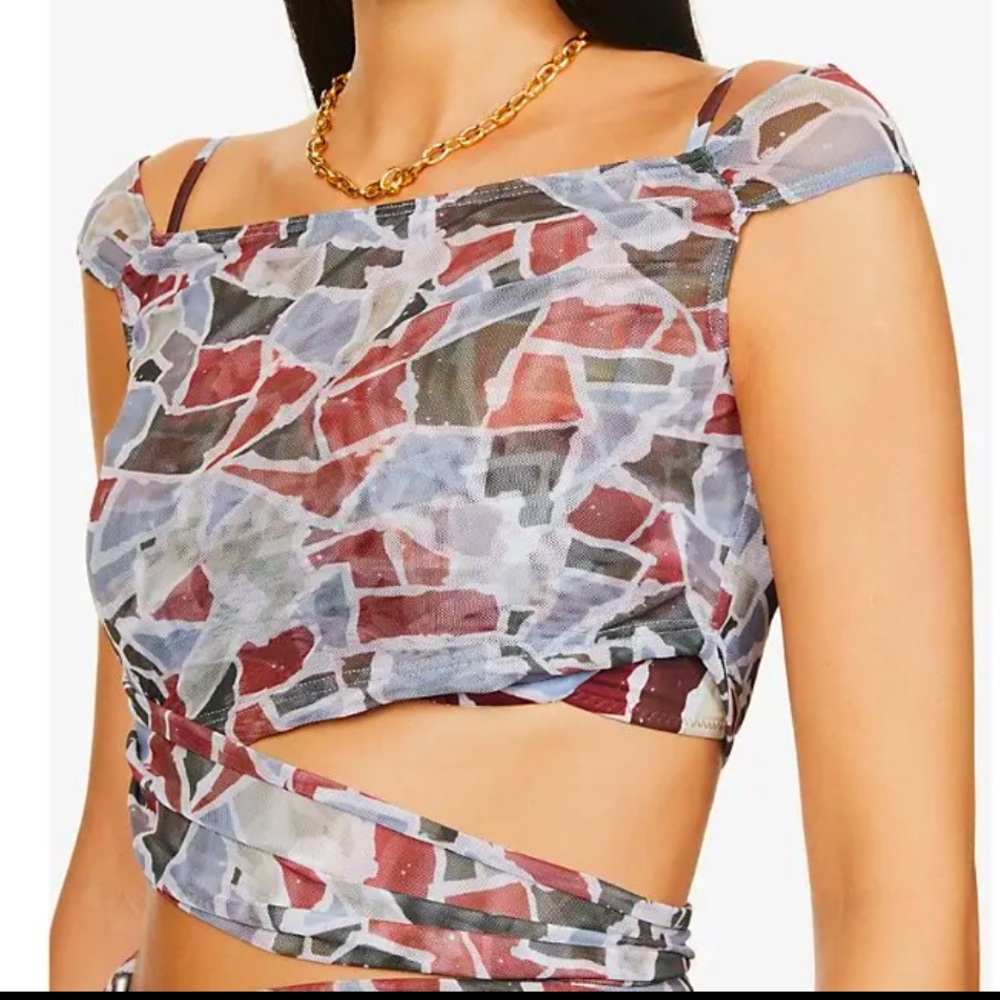 Inamorata Abstract Mosaic Mesh Wrap Top - image 1